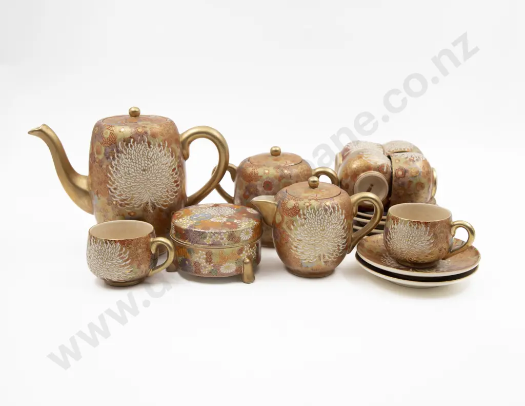 Japanese Meiji Period Kyo-Satsuma Coffee Set Image 1++