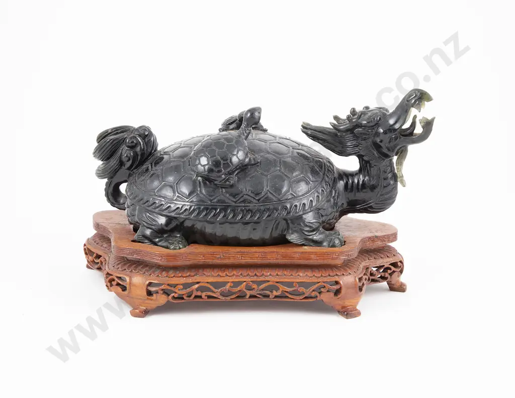 Chinese Spinach Jade Dragon Turtle Ornament Image 1++