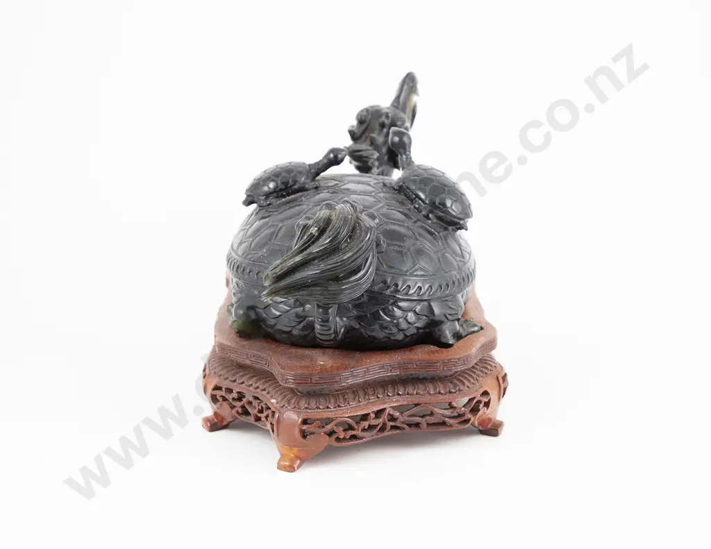 Chinese Spinach Jade Dragon Turtle Ornament Image 1++