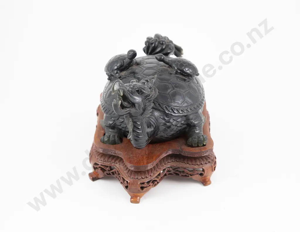 Chinese Spinach Jade Dragon Turtle Ornament Image 1++