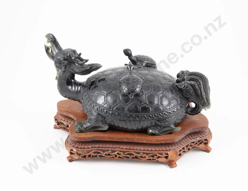 Chinese Spinach Jade Dragon Turtle Ornament Image 1++