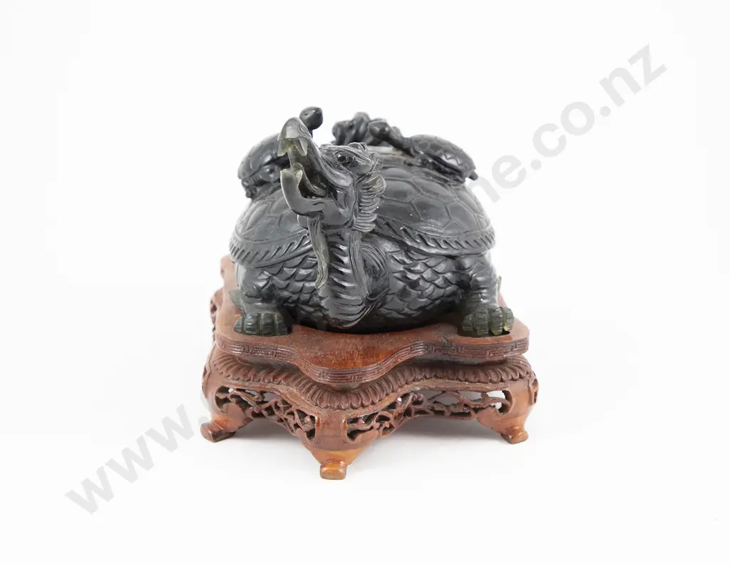 Chinese Spinach Jade Dragon Turtle Ornament Image 1++