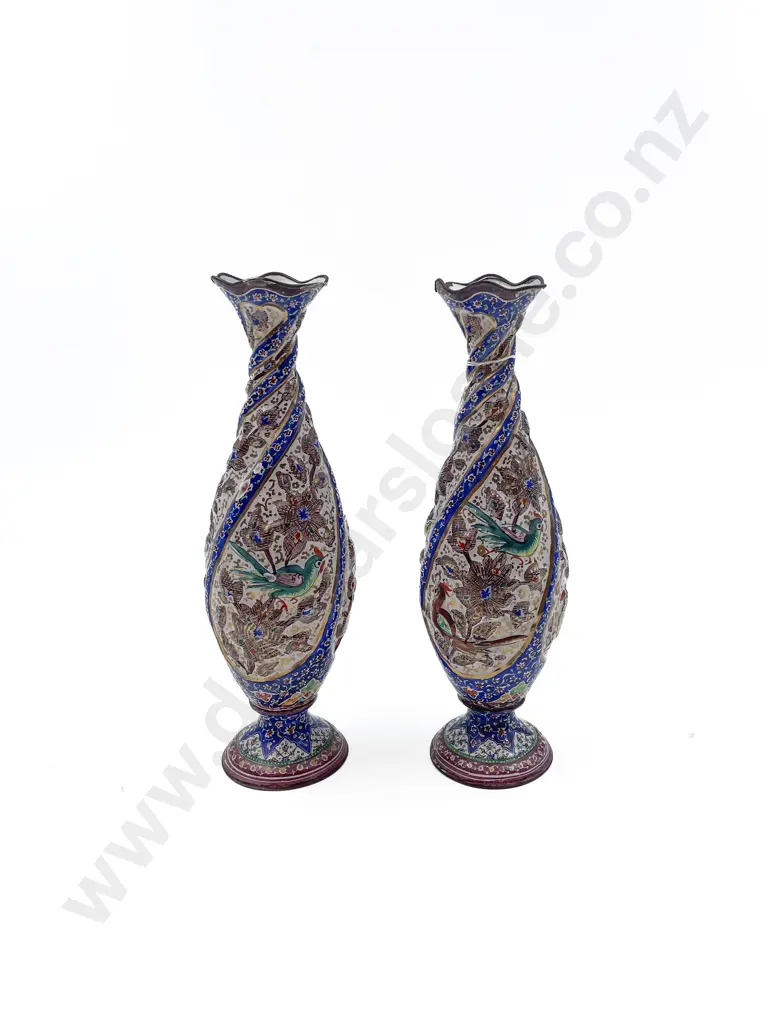 An Attractive Pair Of Persian Enamel Vases Image 1++