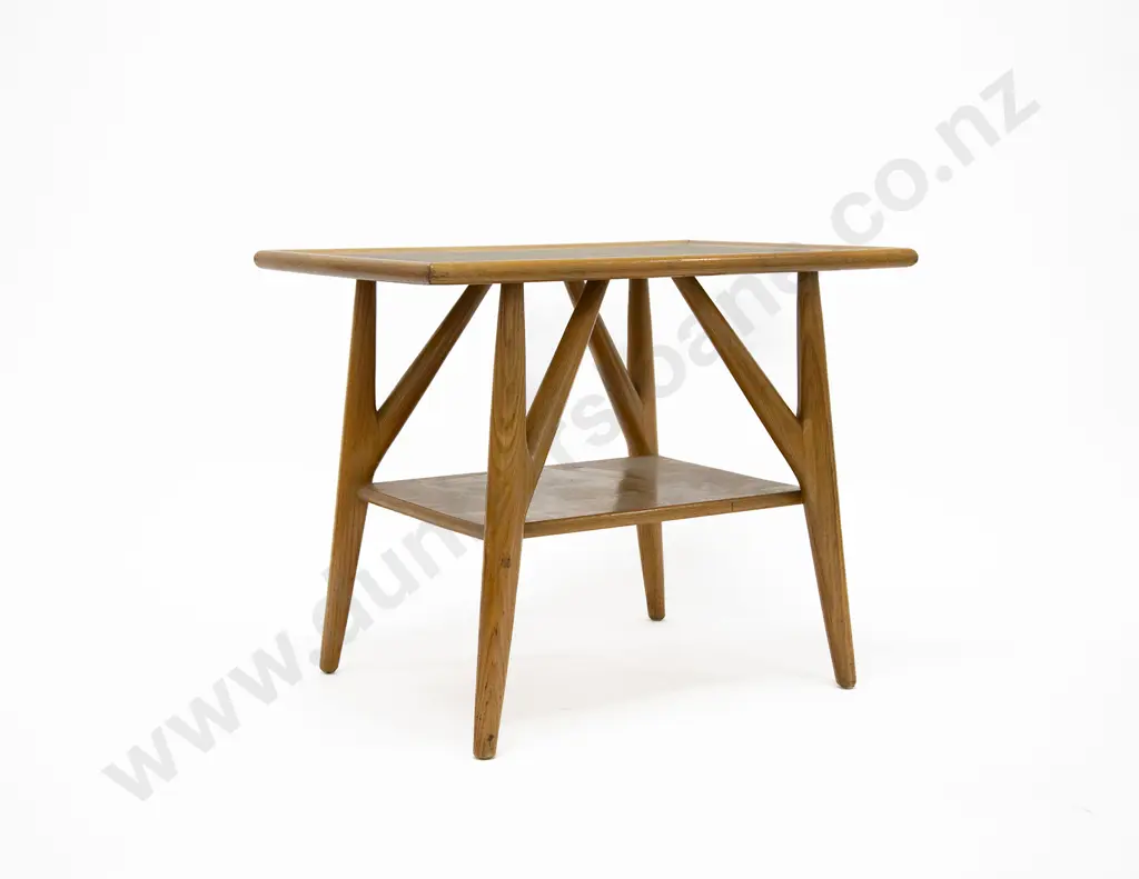 American Mid-Century Oak Two Tier Side Table Image 1++