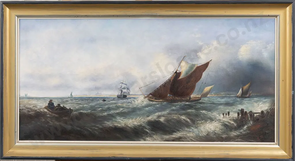 Unknown Artist - C19th Storm Tossed Sea & Fishing Boats Image 1++