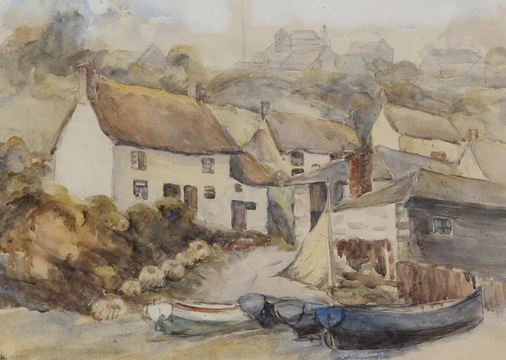 Unknown Artist - Early C20th English Seaside Village Scene Image 1++