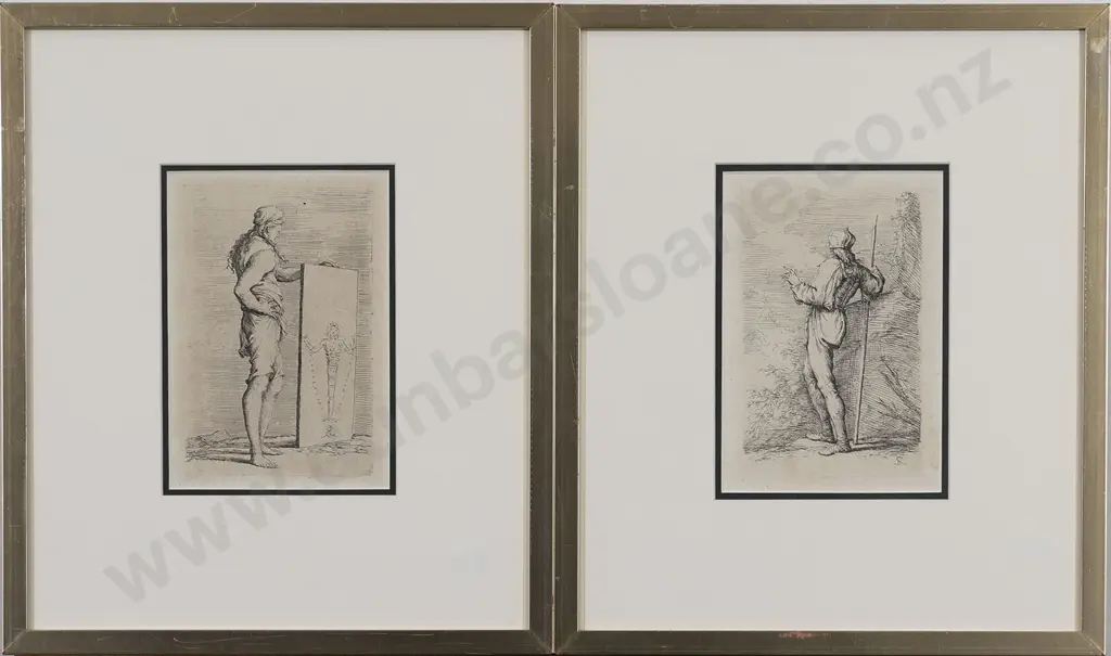 Two Framed Antique Figural Etchings Image 1++