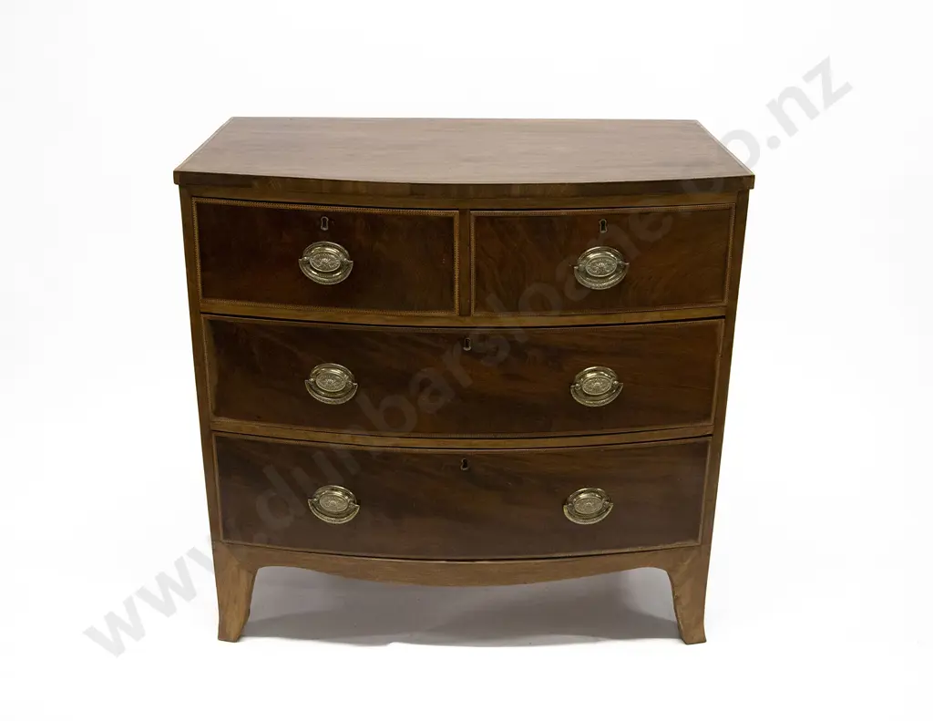 Regency Mahogany & Chevron Banded Bowfront Chest Image 1++