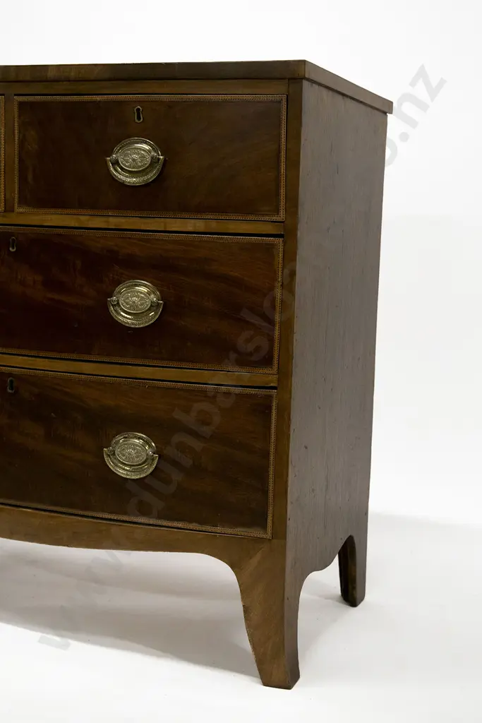 Regency Mahogany & Chevron Banded Bowfront Chest Image 1++