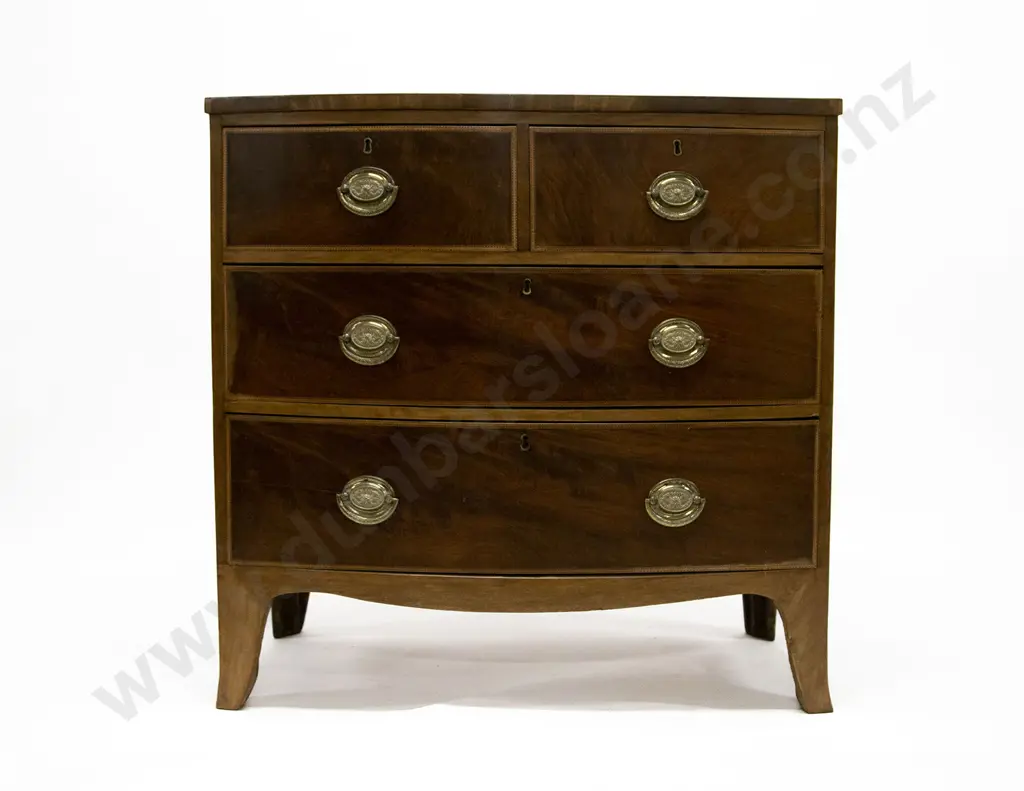 Regency Mahogany & Chevron Banded Bowfront Chest Image 1++