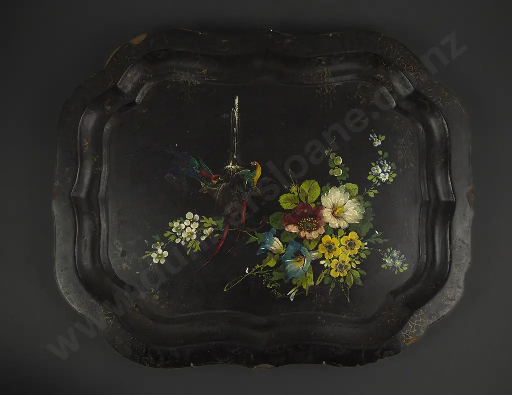 Vict  Floral & Painted Papier Mache Tray Image 1++