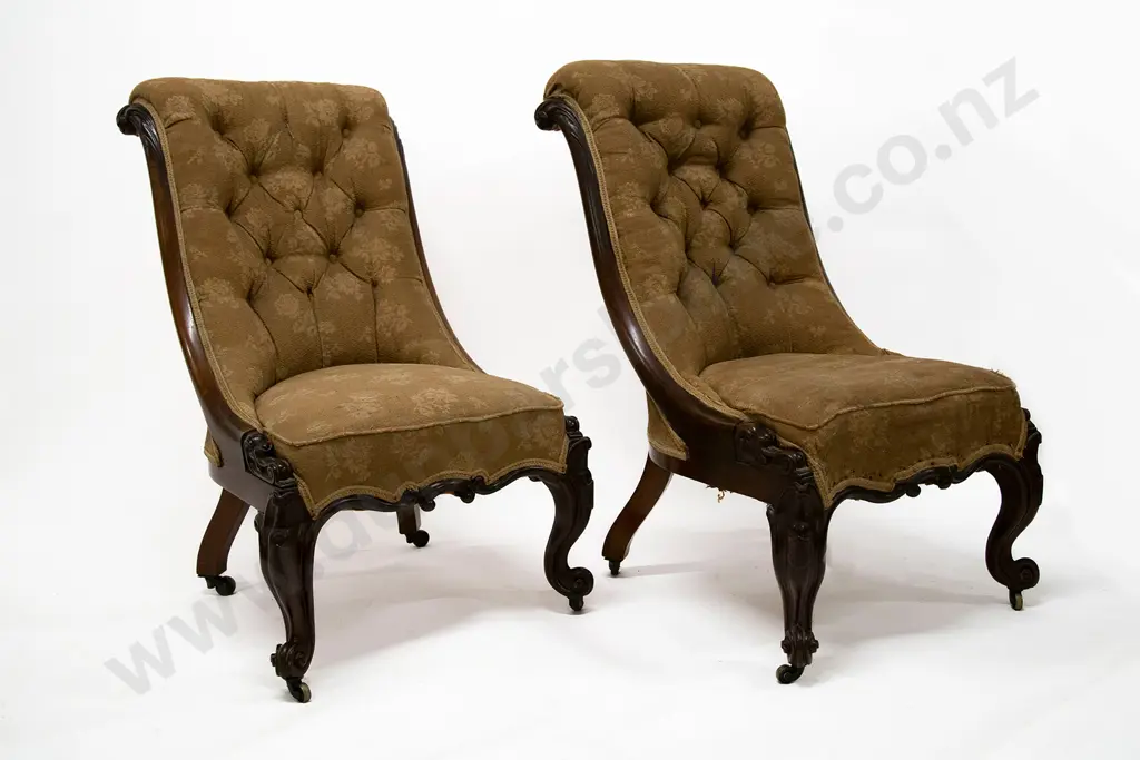 A Pair of Early Vict Rosewood Scroll Back Parlour Chairs Image 1++