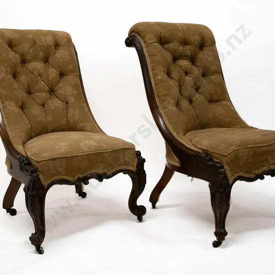 A Pair of Early Vict Rosewood Scroll Back Parlour Chairs