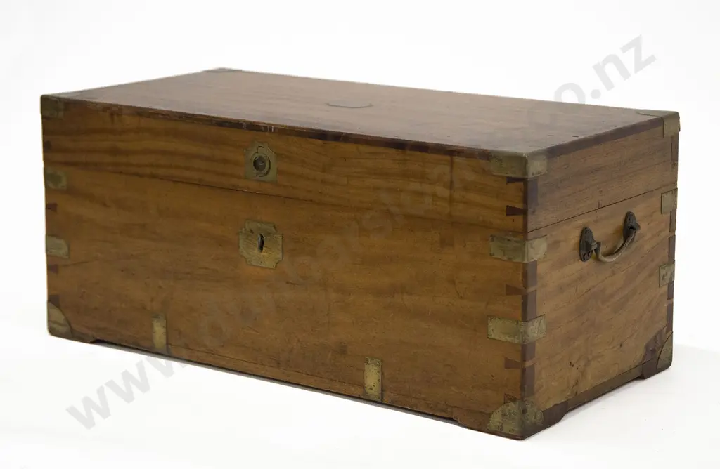 Small C19th Camphorwood & Brass Bound Trunk Image 1++