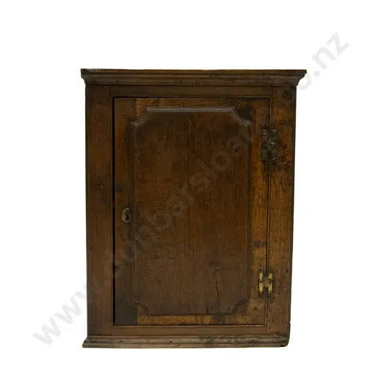Geo III Oak Hanging Wall Cabinet. two fixed shelves enclosed by a raised panel door