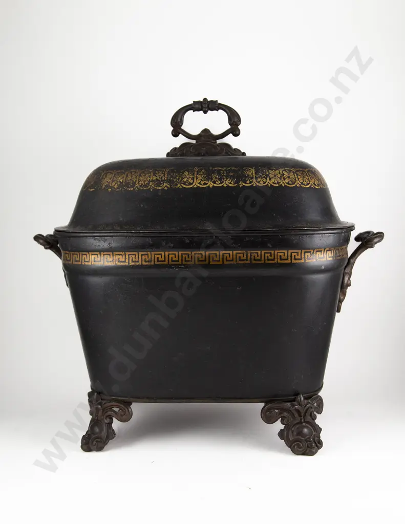 Regency Japaned & Gilt Decorated Coal Box & Cover Image 1++