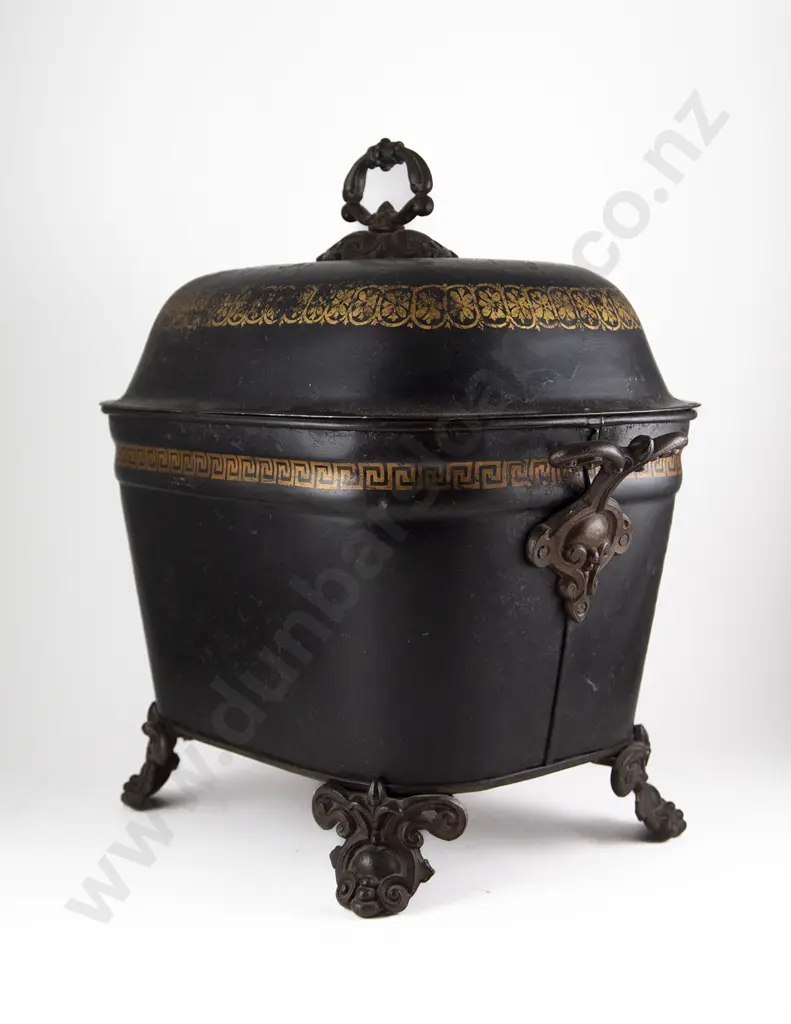 Regency Japaned & Gilt Decorated Coal Box & Cover Image 1++