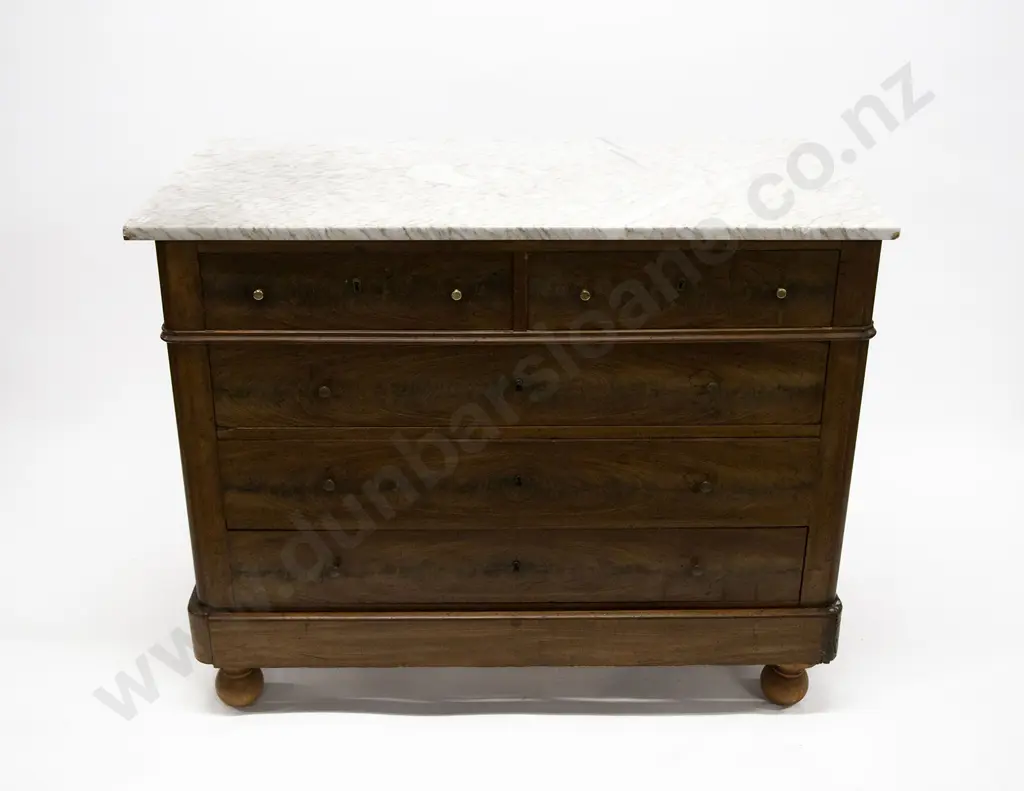C19th French Mahogany Marble Top Chest of Drawers Image 1++