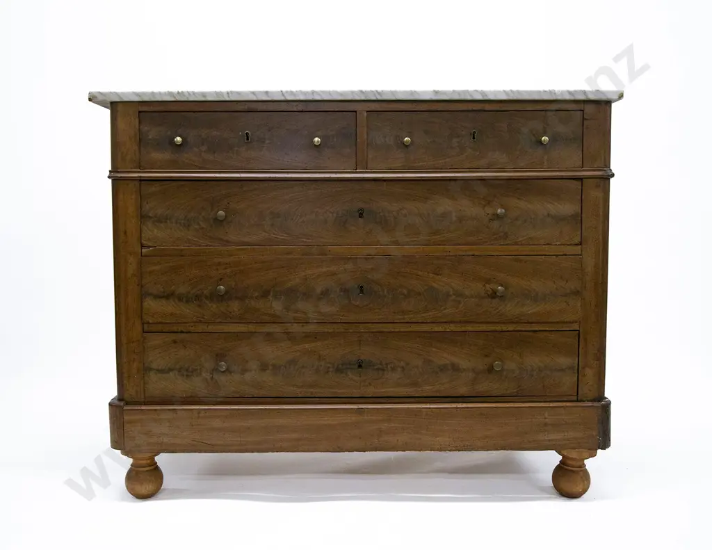 C19th French Mahogany Marble Top Chest of Drawers Image 1++