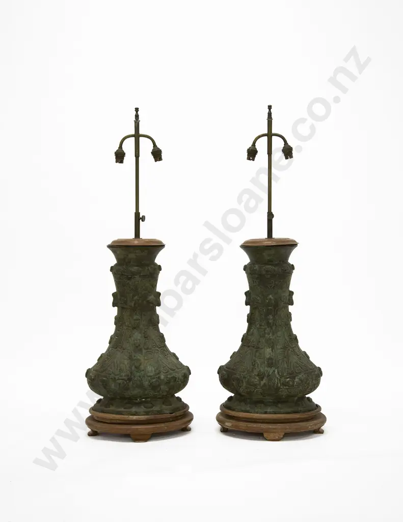 Pair of Large Chinese Bronze Lamps Image 1++