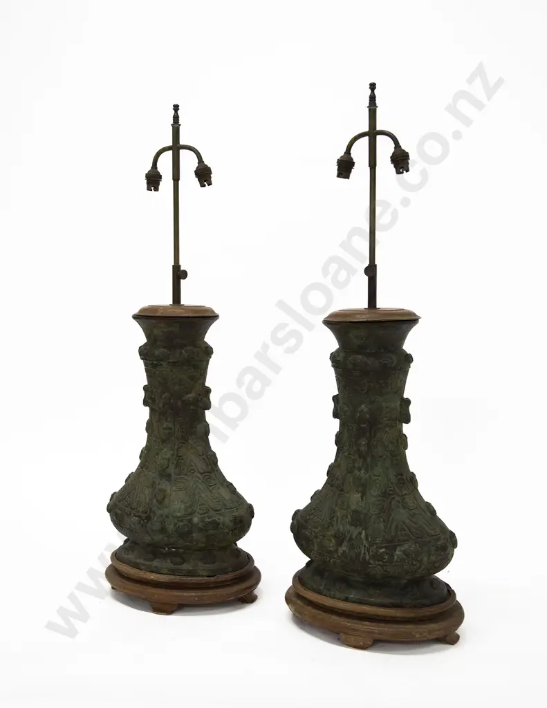 Pair of Large Chinese Bronze Lamps Image 1++