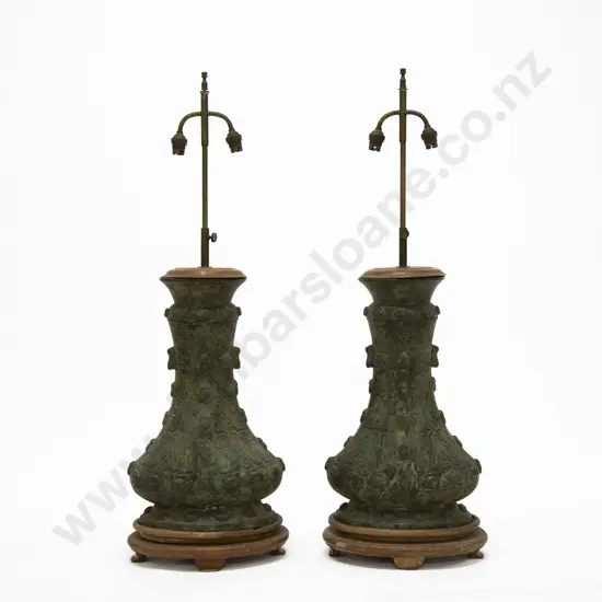 Pair of Large Chinese Bronze Lamps
