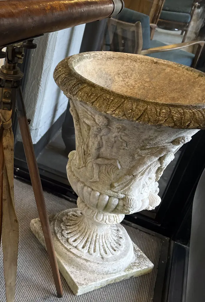 A Pair of Campana Form Composition Garden Urns Image 1++