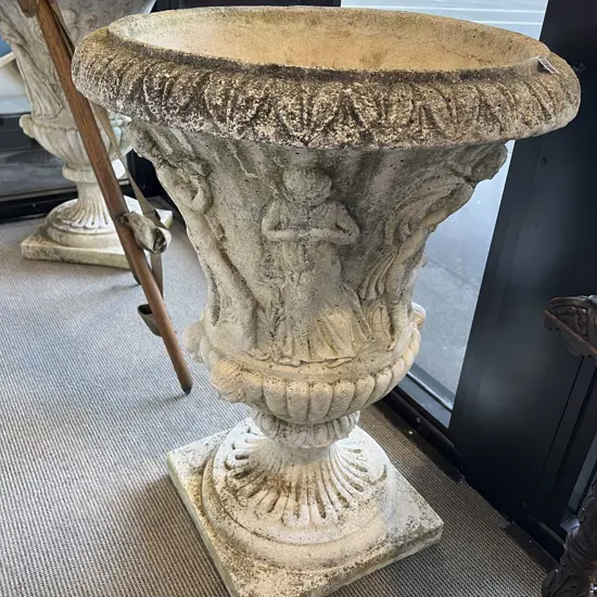 A Pair of Campana Form Composition Garden Urns
