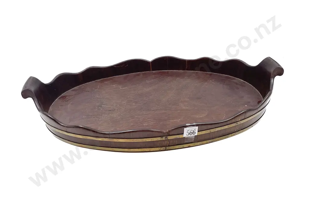 C19th Dutch Mahogany & Brass Bound Oval Tray Image 1++