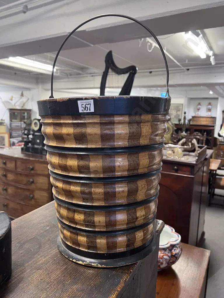 C19th Irish Mahogany & Maple Peat Bucket Image 1++