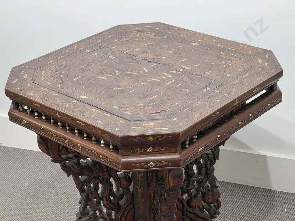 Chinese Rosewood Octagonal Table & Two Armchairs Image 1++