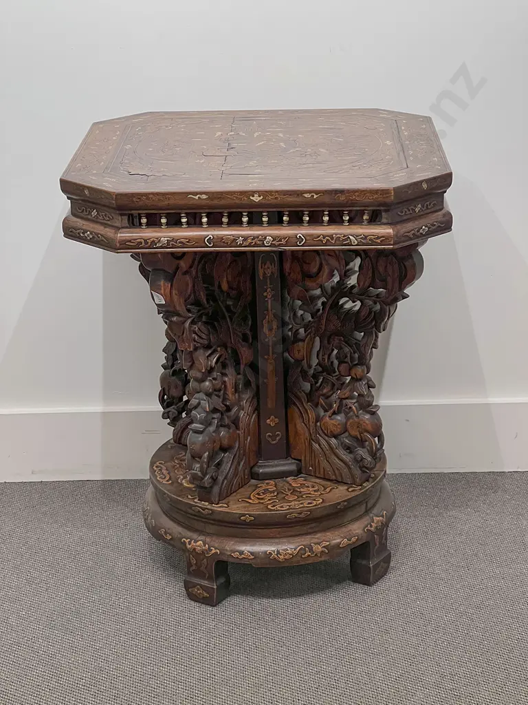 Chinese Rosewood Octagonal Table & Two Armchairs Image 1++