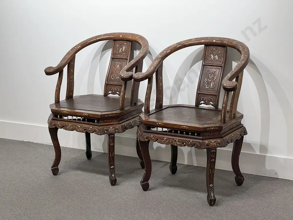 Chinese Rosewood Octagonal Table & Two Armchairs Image 1++