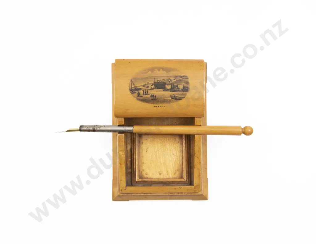 Victorian Mauchline Ware Miniature Writing Slope & Nib Pen Image 1++