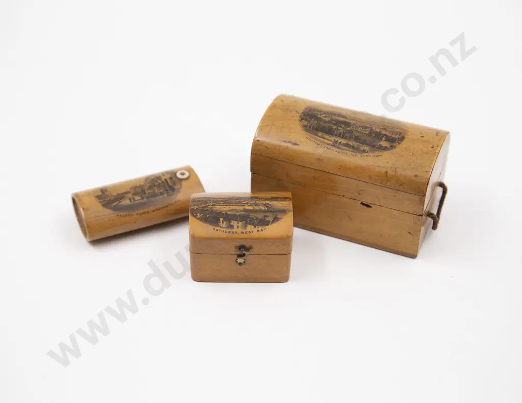 Three Victorian Maucheline Ware Containers Image 1++