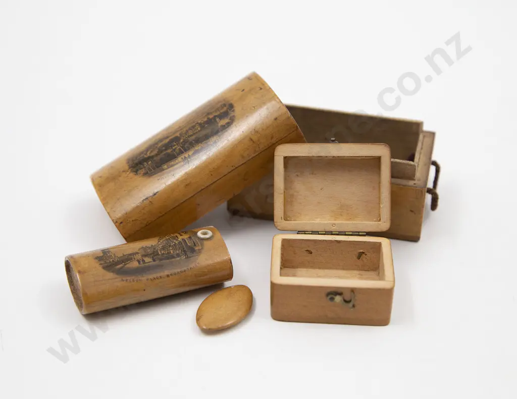 Three Victorian Maucheline Ware Containers Image 1++