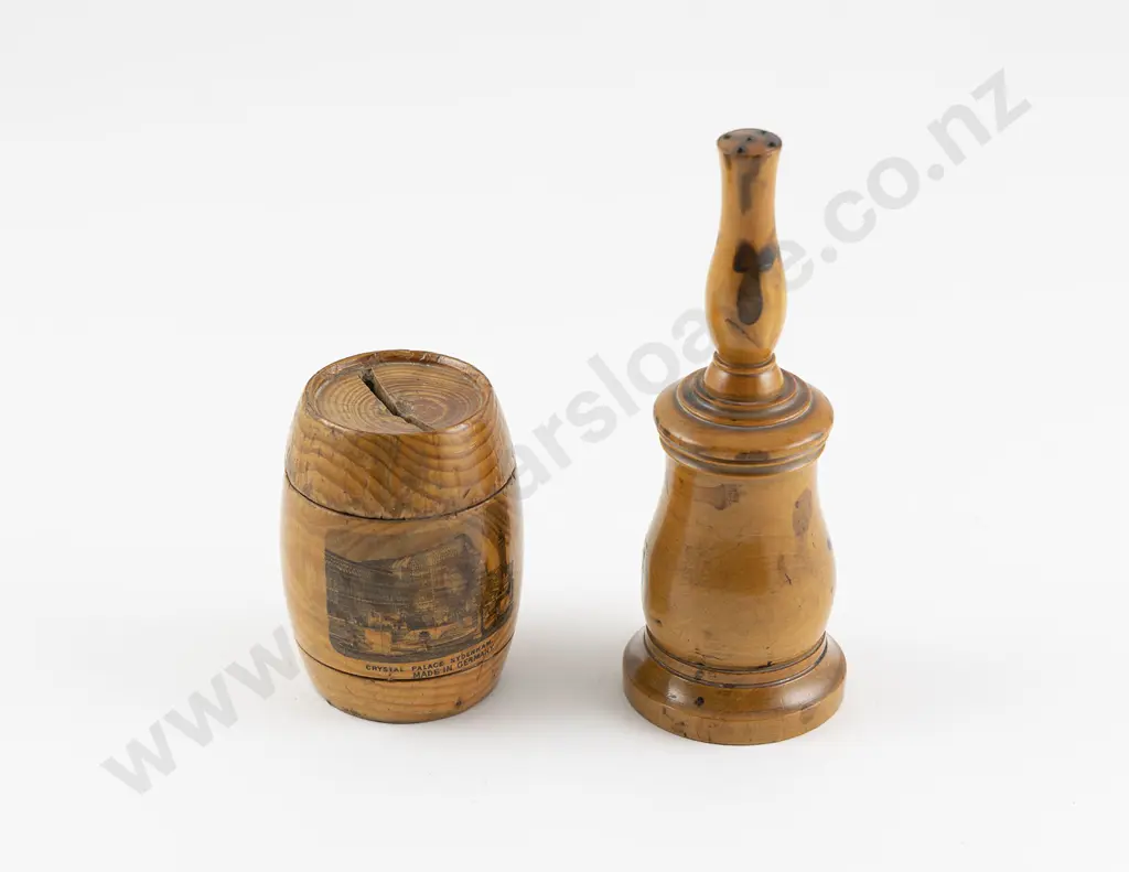 Victorian Mauchline Ware Money Box & Treen Container Image 1++