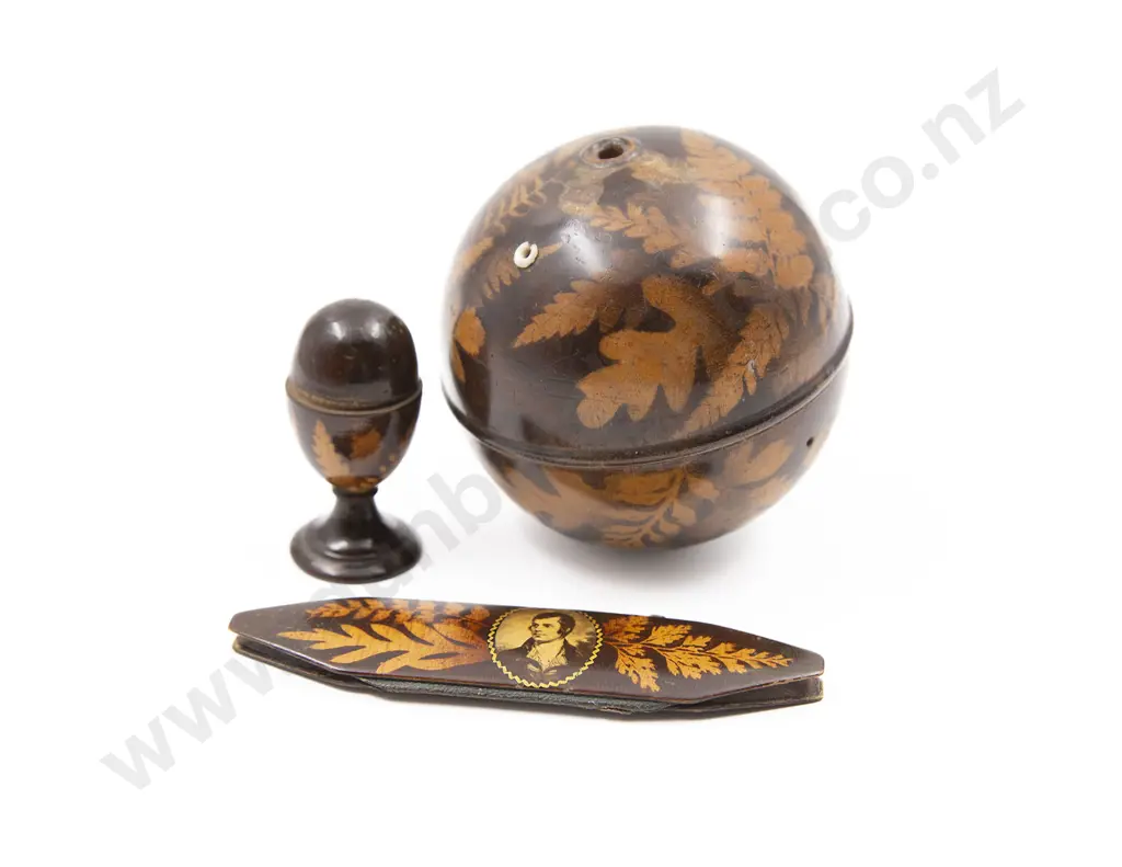 Three Pieces Victorian Mauchline Fern Ware Image 1++