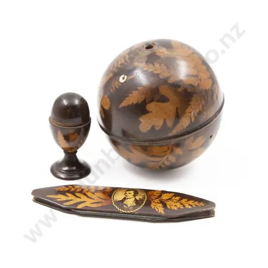Three Pieces Victorian Mauchline Fern Ware