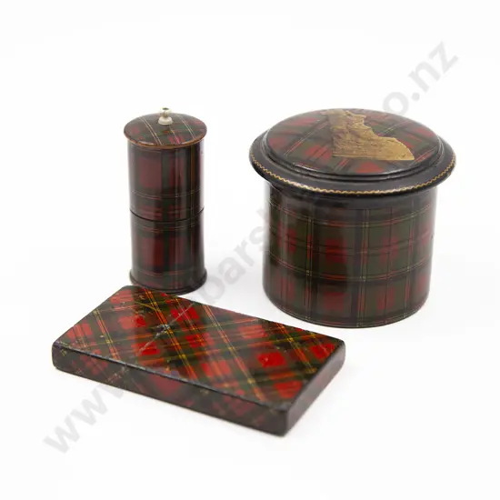 Three Pieces Victorian Tartanware