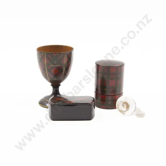 Three Pieces Victorian Tartanware