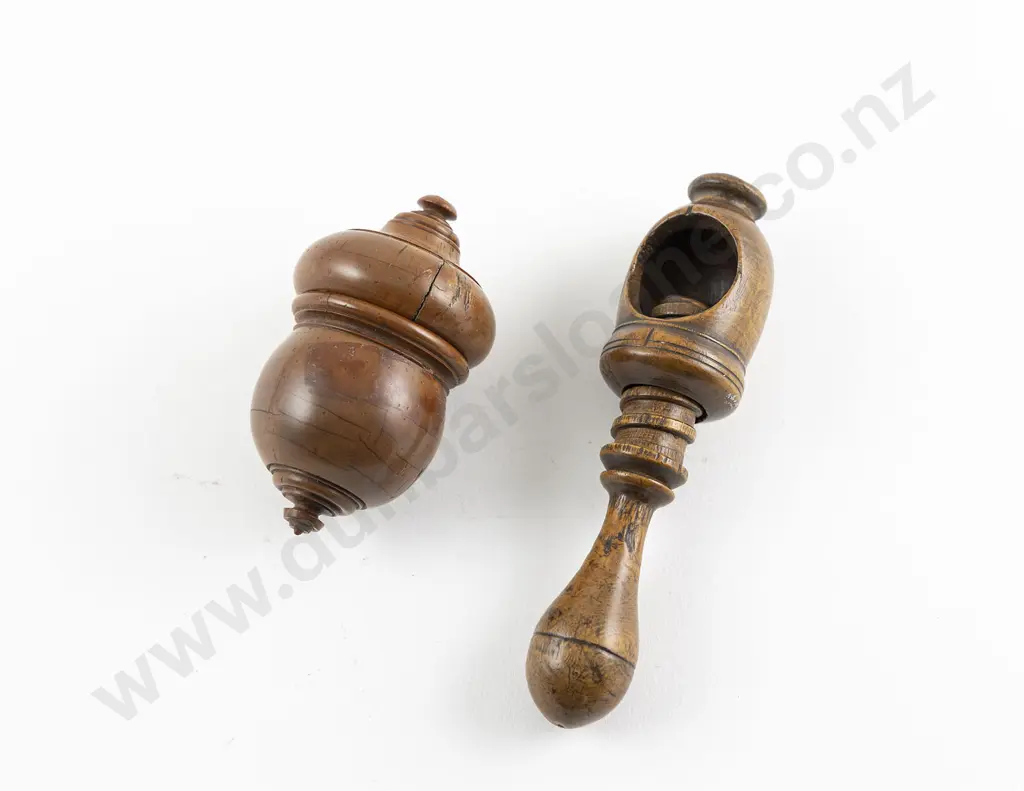 Georgian Treen Nut Cracker & Nutmeg Grater Image 1++