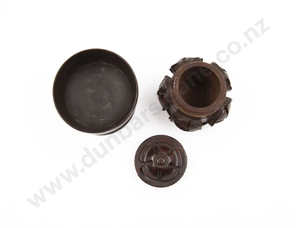 Victorian Treen Miniature Bowl & Lidded Container Image 1++