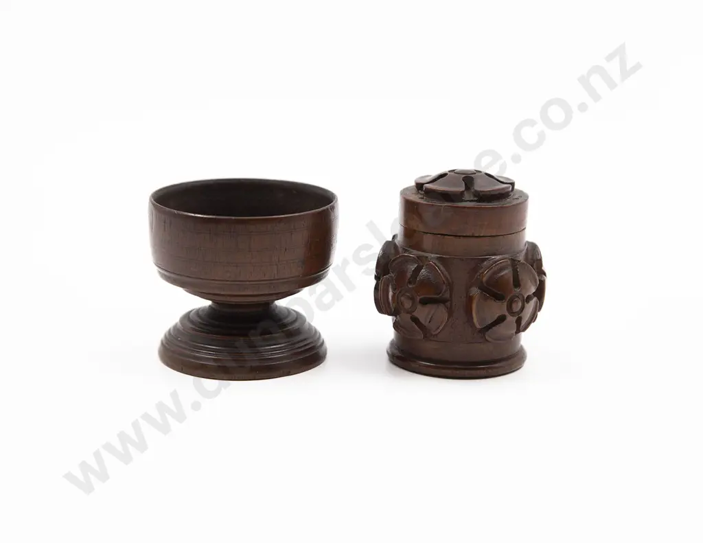 Victorian Treen Miniature Bowl & Lidded Container Image 1++