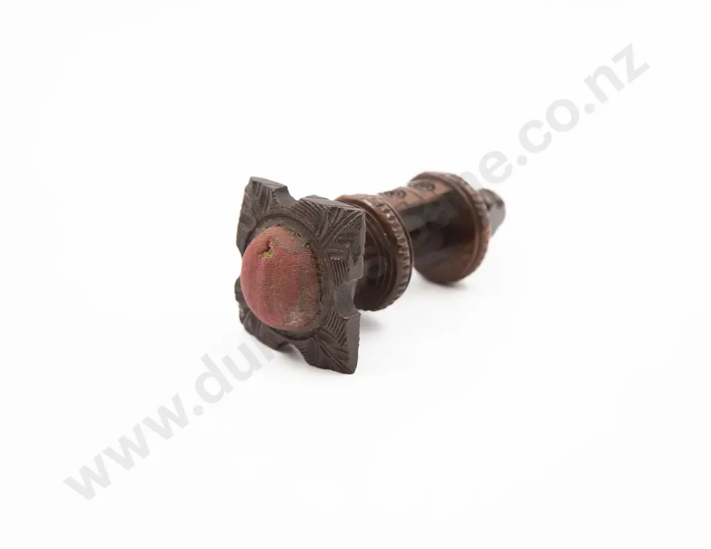Victorian Treen Sewing Clamp with Pin Cushion Image 1++