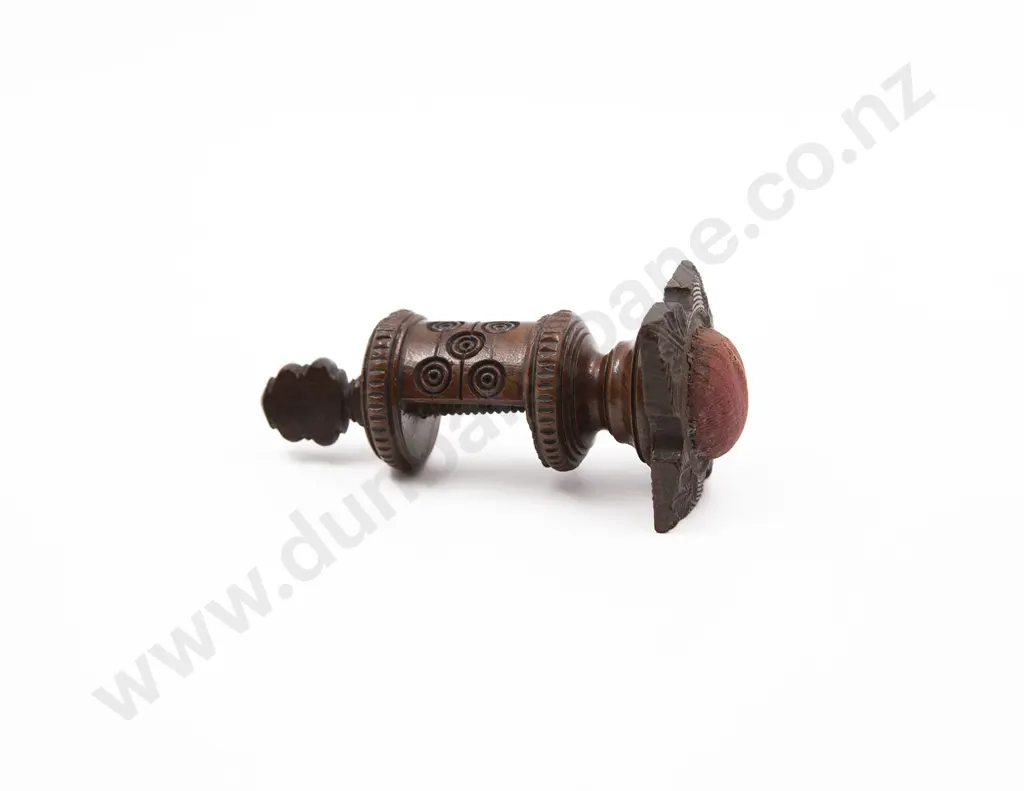 Victorian Treen Sewing Clamp with Pin Cushion Image 1++