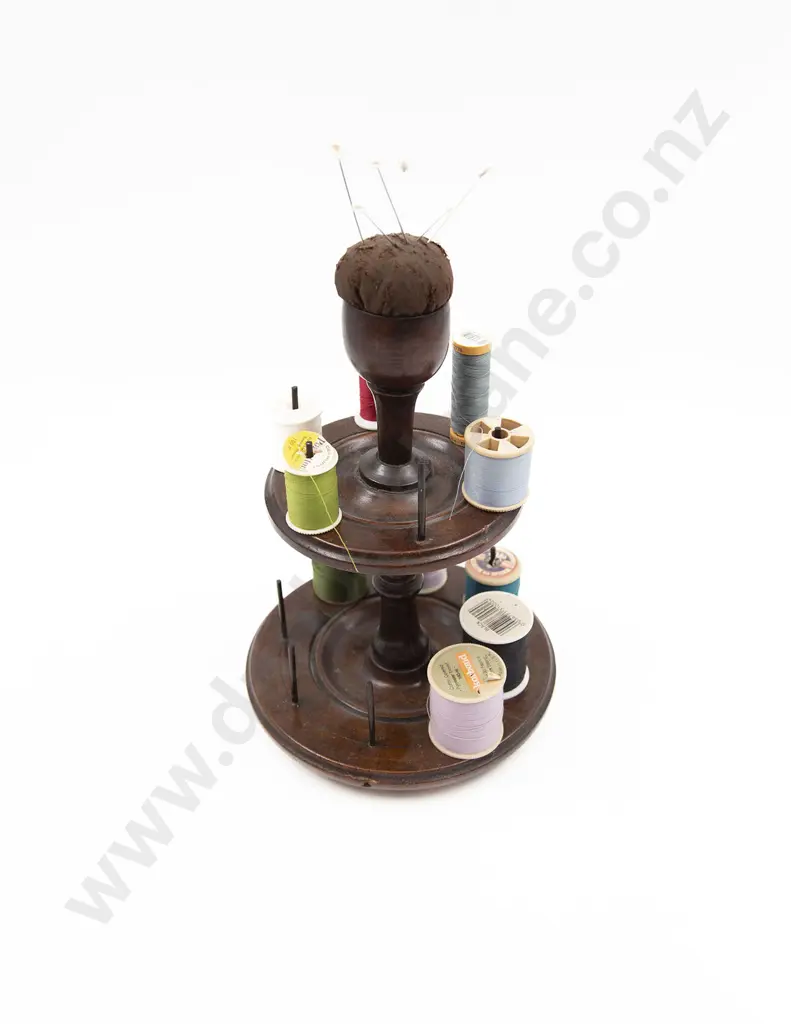 Victorian Walnut Bobbin Stand with Pin Cushion Image 1++