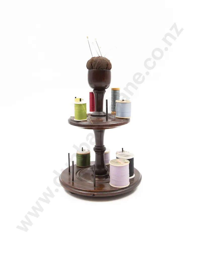 Victorian Walnut Bobbin Stand with Pin Cushion Image 1++