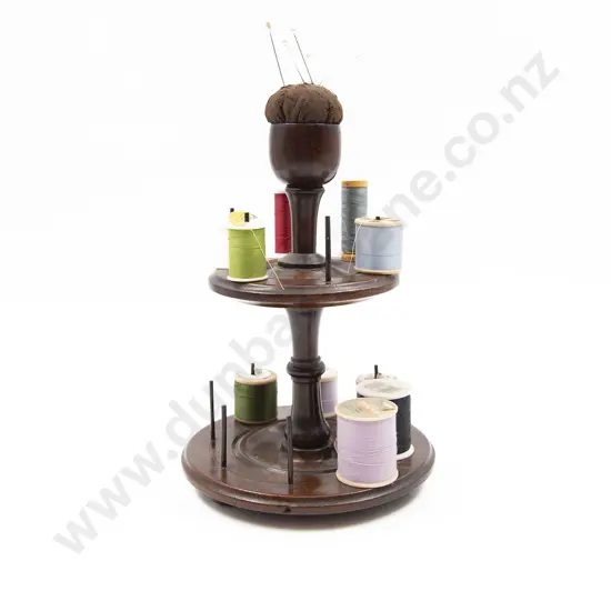 Victorian Walnut Bobbin Stand with Pin Cushion