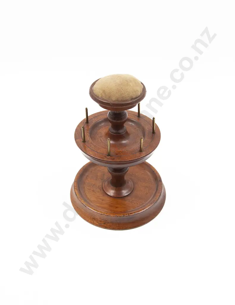 Victorian Walnut Bobbin Stand with Pin Cushion Image 1++